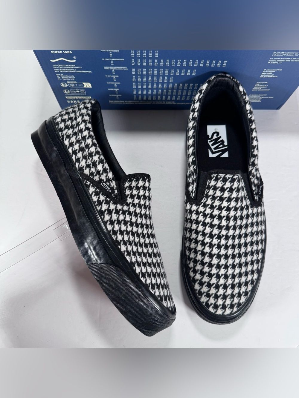 Vans Lx Classic Slip-On 98 Houndstooth Black White Sneakers Men 9.5 Women 11
